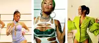 a collage of three photos of a woman in different outfits