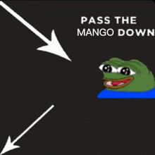a cartoon of a frog holding a mango with the words pass the mango down above it