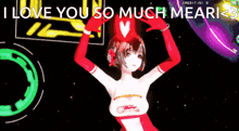 a cartoon of a girl with the words i love you so much meari on the bottom
