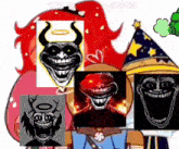 a group of cartoon characters with a troll face on them