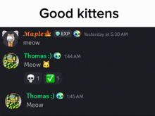 a screenshot of a chat between maple and thomas
