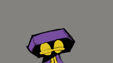 a drawing of a cartoon character with a purple and yellow face