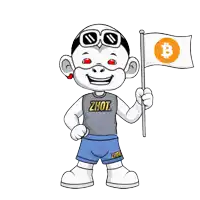 a cartoon character is wearing a shirt that says ' zhou ' on it