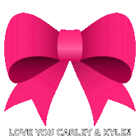 a pink bow with the words love you carley & kyle written below it