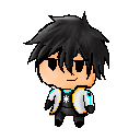 a pixel art of a boy with black hair