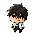 a pixel art of a boy with black hair