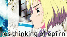 a cartoon of a boy drinking from a cup with the words he 's thinking of epi rn written below him