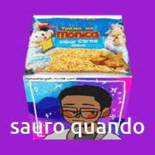 a box of turma da mônica noodles with a man wearing sunglasses