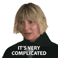 a woman with short blonde hair says it 's very complicated on a white background