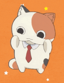 a drawing of a cat wearing a tie and a white shirt