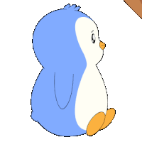 a blue and white penguin is sitting on the ground