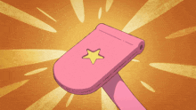 a pink phone with a yellow star on it