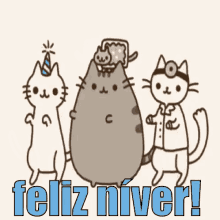 Feliz Niver / Feliz Aniversário / Happy Birthday / Gato / Gatíneo / Pusheen GIF - Pusheen Happy Birthday Cat GIFs