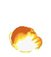 a pixel art illustration of a large explosion with smoke coming out of it .