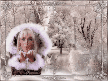 a picture of a woman blowing snow with the words bonne soirée in the corner