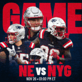 a poster for a game between the patriots and the ny giants