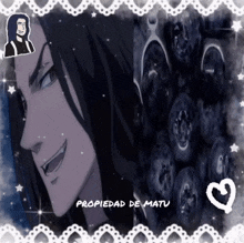 a picture of a man with long hair and the words " propiedad de matu "