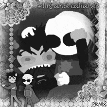 a black and white drawing of ellis and callango