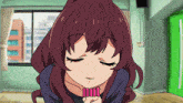 a cartoon girl with her eyes closed has the word nut written on her face