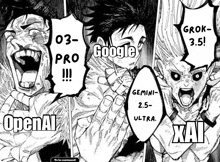 a black and white drawing of three men with their mouths open and screaming .