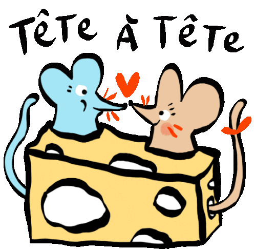 Two Mice Seated In A Huge Cheese Round Having A Romantic Meal. Sticker - Souris D Amour Rat Cheese Stickers