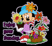 minnie mouse enjoy your sunday flowers glitter sparkle