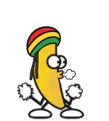 a cartoon banana wearing a rasta hat is blowing smoke