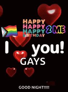 a black background with red hearts and the words i love you gays on it