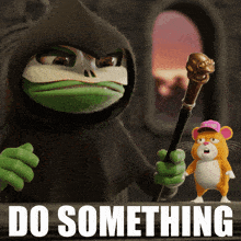 a picture of a grim reaper and a mouse with the words do something on the bottom