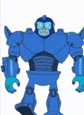 a cartoon of a gorilla wearing a blue robot suit