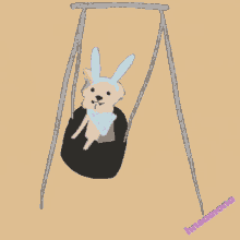 a drawing of a dog wearing bunny ears on a tire swing by hnsamong