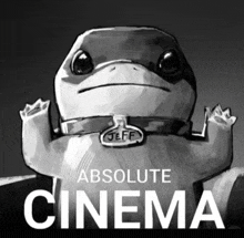 a black and white poster for absolute cinema with a lizard on it