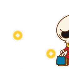 a cartoon drawing of a skeleton and a bunny holding shopping bags
