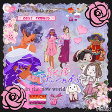 a collage of anime characters with the words best friends in the new world at the bottom