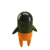 a cartoon character with a black head and orange feet