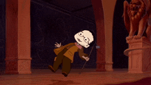 a cartoon drawing of a man kneeling in front of a clock with the number 52 on it