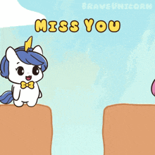 a cartoon of two unicorns standing next to each other with the words " miss you " above them