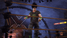 a wrestling ring with the letter w on the bottom left