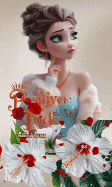 a picture of a girl with flowers and the words positivo todo on the bottom