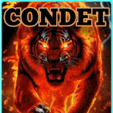 a poster of a fiery tiger with the name condet on it