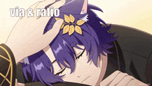 a person putting a flower on a person 's head with the words via & ratio above them