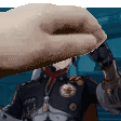 a hand is covering a person 's face in a pixel art .