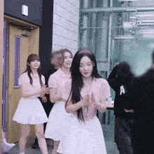 a girl in a pink shirt has the letter a on her back