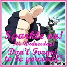 a picture of a cartoon character giving a thumbs up and the words sparkle on it 's wednesday