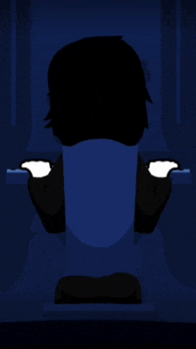 a cartoon of a person in a dark room with their hands up