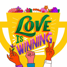 our love is winning flowers trophy champion love wins