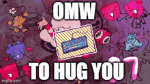 a picture of a keyboard with the words omw to hug you written on it .