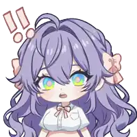 a cartoon girl with purple hair and green eyes