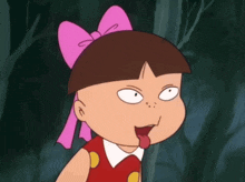 a cartoon girl with a pink bow on her head