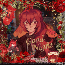 a picture of a girl with red hair and the words " good night "